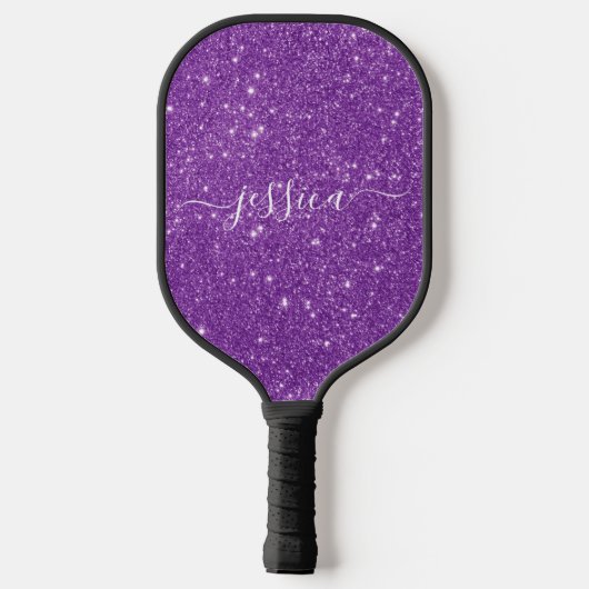 Paarse glitter scriptnaam pickleball paddle (Achterkant)