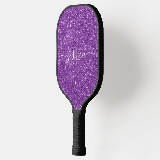Paarse glitter scriptnaam pickleball paddle (Links)