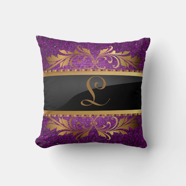 Paarse Glitter Sequin Disco Couch Sierkussen (Voorkant)