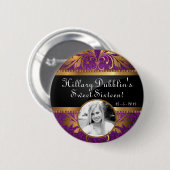 Paarse Glitter Sequin Disco Glitz Foto Button (Voorkant /achterkant)