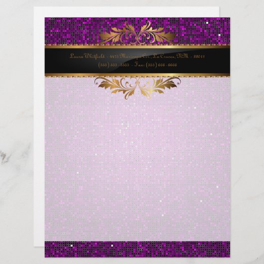 Paarse Glitter Sequin Disco Letterhead briefpapier Gepersonaliseerd Briefhoofd (Voorkant / Achterkant)