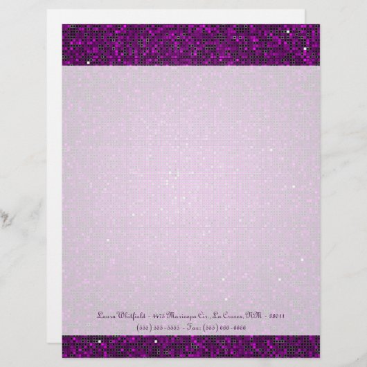 Paarse Glitter Sequin Disco Letterhead briefpapier Gepersonaliseerd Briefhoofd (Voorkant / Achterkant)