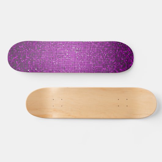 Paarse Glitter Sequin Disco Old School Skateboard (Horizontaal)