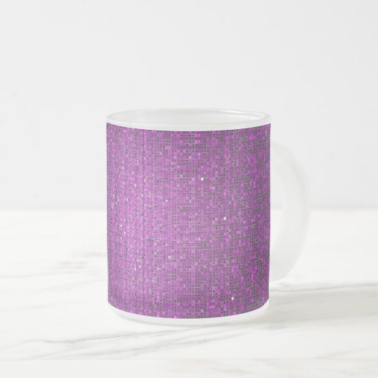 Paarse Glitter Sequin Frosted Glass Coffee Mok Cup (Voorkant rechts)