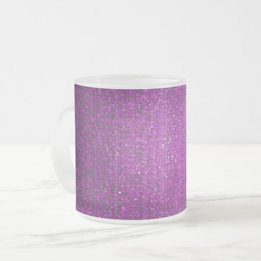 Paarse Glitter Sequin Frosted Glass Coffee Mok Cup (Voorkant links)