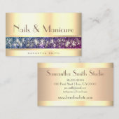 Paarse Glitter Shimmer Event Planner Gold Nail Visitekaartje (Voorkant / Achterkant)