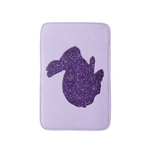 Paarse Glitter Silhouette Bunny Rabbit Bath Mat (Voorkant Verticaal)
