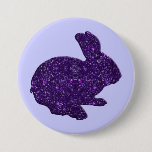 Paarse Glitter Silhouette Easter Bunny Button