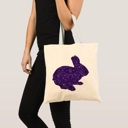 Paarse Glitter Silhouette Easter Bunny Canvas tas (Voorkant (product))