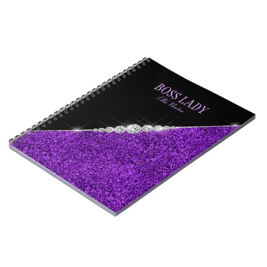 Paarse Glitter Silver Diamonds - Speciaal geperson Notitieboek (Linkerzijde)