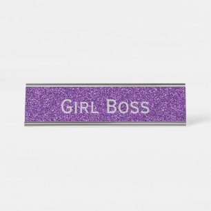 Paarse Glitter & Silver Girl Boss Funny Corporate Bureau Naambordje