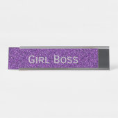 Paarse Glitter & Silver Girl Boss Funny Corporate Bureau Naambordje (Voorkant)