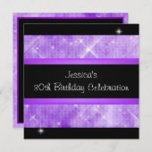 Paarse Glitter Silver Lights Black 30th Birthday Kaart (Voorkant / Achterkant)