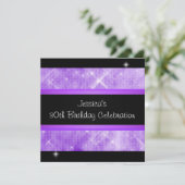 Paarse Glitter Silver Lights Black 30th Birthday Kaart (Staand voorkant)