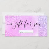 Paarse glitter sparkeert roze cadeaubon (Voorkant)
