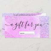 Paarse glitter sparkeert roze cadeaubon (Voorkant / Achterkant)