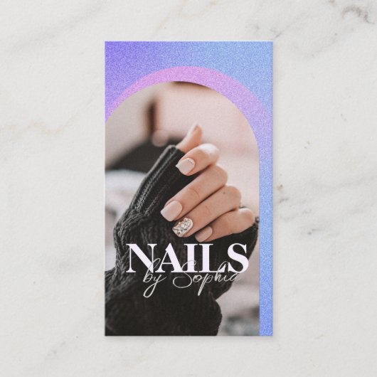 Paarse Glitter Sparking Arch Beauty Foto Visitekaartje (Voorkant)