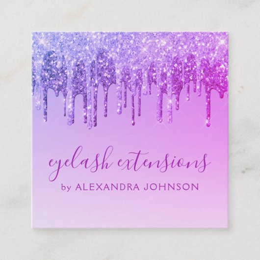 Paarse Glitter Sparkle Eyelash Extensions Vierkante Visitekaartje (Voorkant)