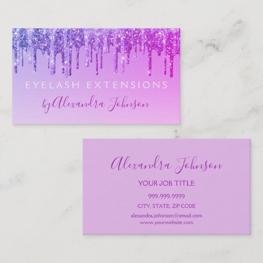 Paarse Glitter Sparkle Eyelash Extensions Visitekaartje (Voorkant / Achterkant)