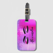 Paarse Glitter Sparkle Eyelashes Monogram Naam Bagagelabel (Voorkant (verticaal))