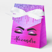 Paarse Glitter Sparkle Eyelashes Monogram Naam Bedankdoosjes (Voorkant Zijde)