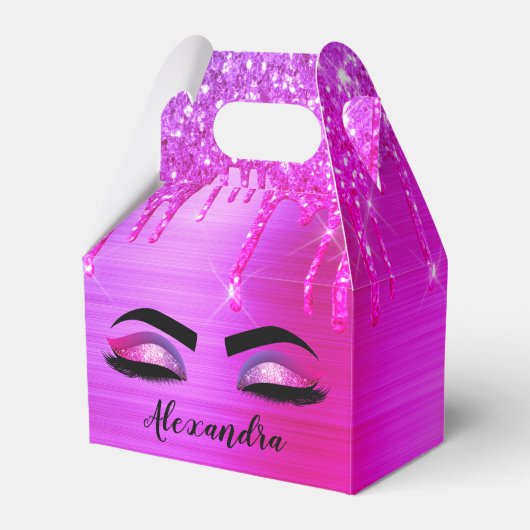 Paarse Glitter Sparkle Eyelashes Monogram Naam Bedankdoosjes (Voorkant Zijde)