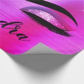 Paarse Glitter Sparkle Eyelashes Monogram Naam Cadeaupapier (Hoek)