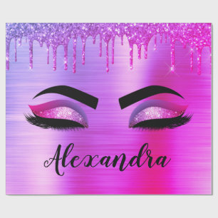 Paarse Glitter Sparkle Eyelashes Monogram Naam Cadeaupapier