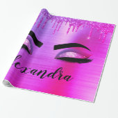 Paarse Glitter Sparkle Eyelashes Monogram Naam Cadeaupapier (Uitgerold)