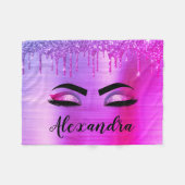 Paarse Glitter Sparkle Eyelashes Monogram Naam Fleece Deken (Voorkant (Horizontaal))