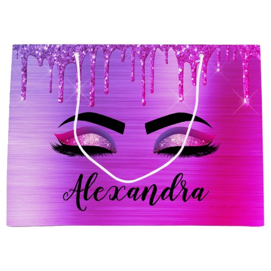 Paarse Glitter Sparkle Eyelashes Monogram Naam Groot Cadeauzakje (Voorkant)