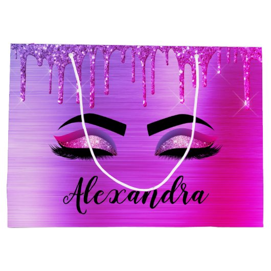 Paarse Glitter Sparkle Eyelashes Monogram Naam Groot Cadeauzakje (Achterkant)