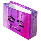 Paarse Glitter Sparkle Eyelashes Monogram Naam Groot Cadeauzakje (Voorkant Gekanteld)