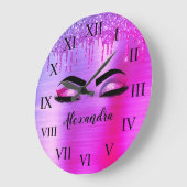 Paarse Glitter Sparkle Eyelashes Monogram Naam Grote Klok (Hoek)