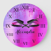 Paarse Glitter Sparkle Eyelashes Monogram Naam Grote Klok (Voorkant)