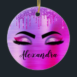 Paarse Glitter Sparkle Eyelashes Monogram Naam Keramisch Ornament<br><div class="desc">Paarse Faux Folie Metallic Sparkle Glitter Brushed Metal Monogram Name and Initiaal Eyelashes (Lashes),  Eyelash Extensions and Eyes Kerstversient. Het ontwerp maakt het perfecte mooie cadeau van 16 jaar,  bruiloft,  vrijgezellenfeest,  verjaardag,  baby shower of vrijgezellenfeest voor iemand die op zoek is naar een trendy coole stijl.</div>