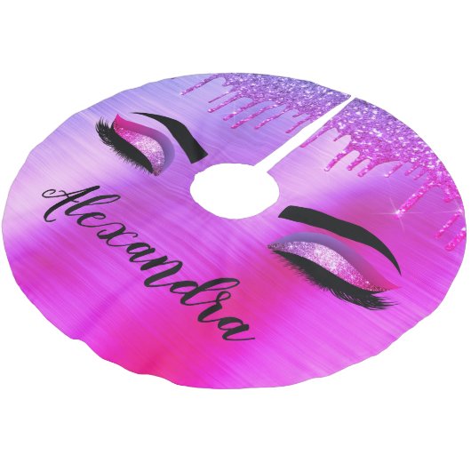 Paarse Glitter Sparkle Eyelashes Monogram Naam Kerstboom Rok (Gekanteld)