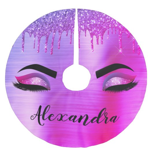 Paarse Glitter Sparkle Eyelashes Monogram Naam Kerstboom Rok (Voorkant)