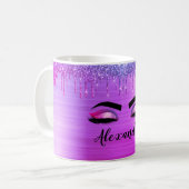 Paarse Glitter Sparkle Eyelashes Monogram Naam Koffiemok (Voorkant links)