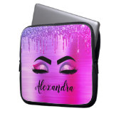 Paarse Glitter Sparkle Eyelashes Monogram Naam Laptop Sleeve (Voorkant Links)