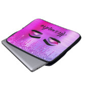 Paarse Glitter Sparkle Eyelashes Monogram Naam Laptop Sleeve (Voorkant onderkant)