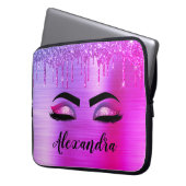 Paarse Glitter Sparkle Eyelashes Monogram Naam Laptop Sleeve (Voorkant Links)