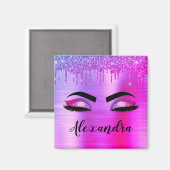 Paarse Glitter Sparkle Eyelashes Monogram Naam Magneet (Voorkant / Achterkant)