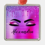 Paarse Glitter Sparkle Eyelashes Monogram Naam Metalen Ornament (Voorkant)