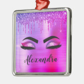 Paarse Glitter Sparkle Eyelashes Monogram Naam Metalen Ornament (Links)