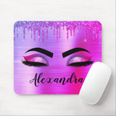 Paarse Glitter Sparkle Eyelashes Monogram Naam Muismat (Met muis)