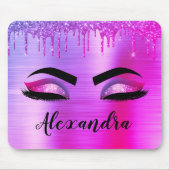 Paarse Glitter Sparkle Eyelashes Monogram Naam Muismat (Voorkant)