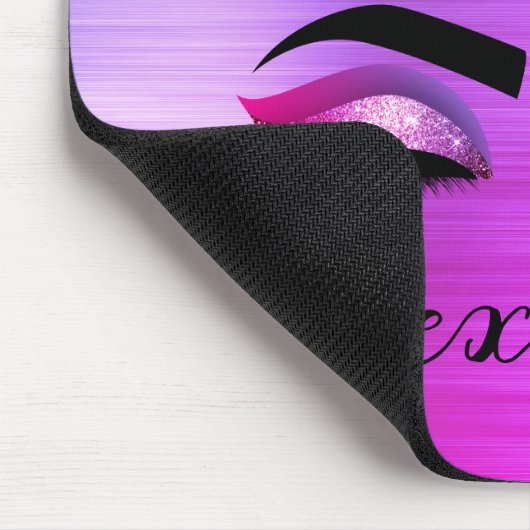 Paarse Glitter Sparkle Eyelashes Monogram Naam Muismat (Hoek)