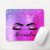 Paarse Glitter Sparkle Eyelashes Monogram Naam Muismat (Met muis)