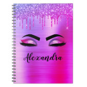 Paarse Glitter Sparkle Eyelashes Monogram Naam Notitieboek (Voorkant)